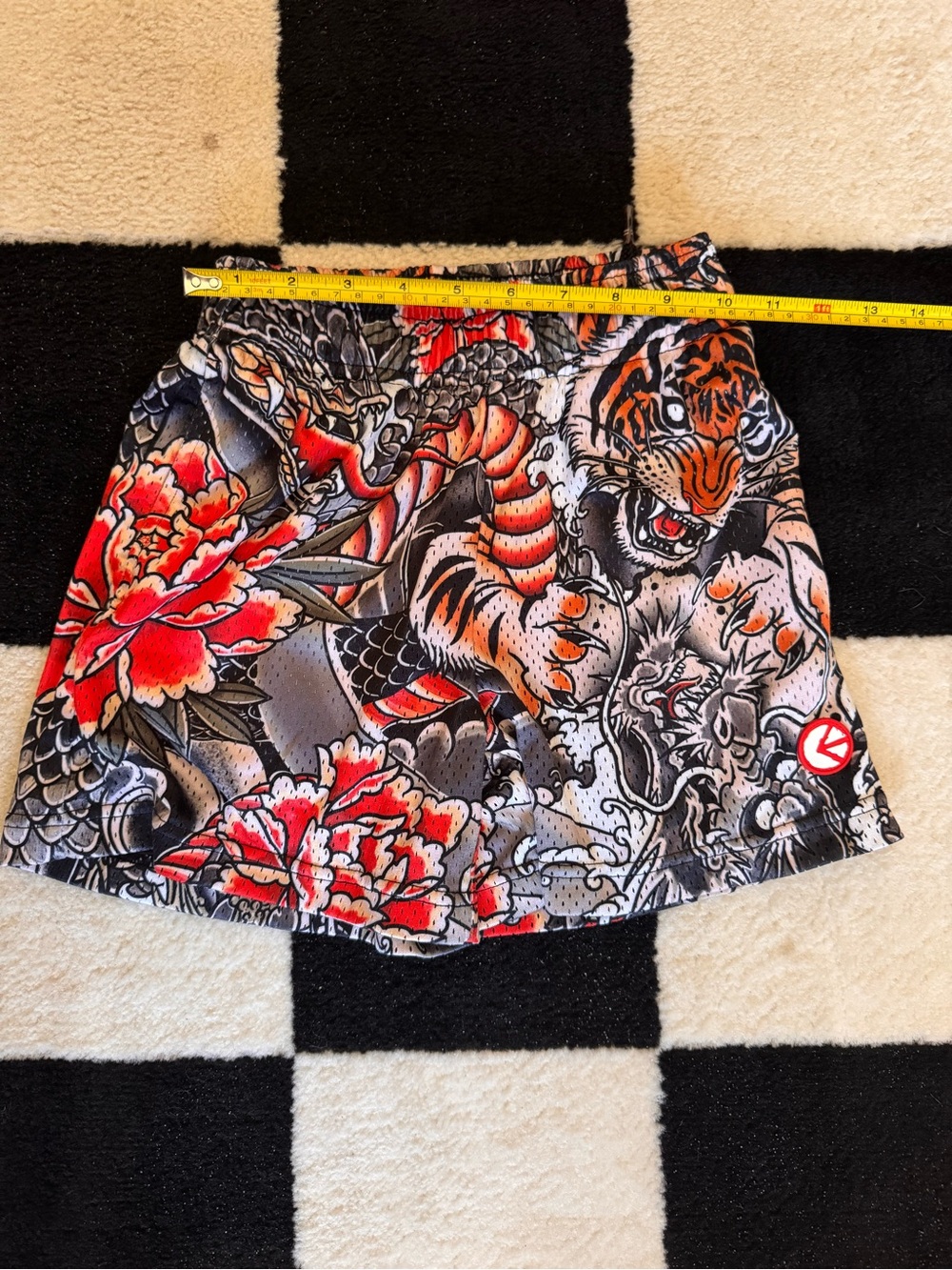 ethika Kids Tiger & Floral Print Shorts in Red, Orange & Black